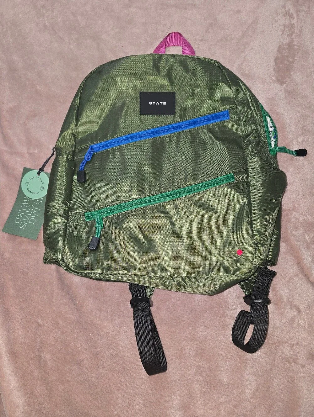 State Bags Kane Kids Travel Backpack Olive Diagonal Zipper